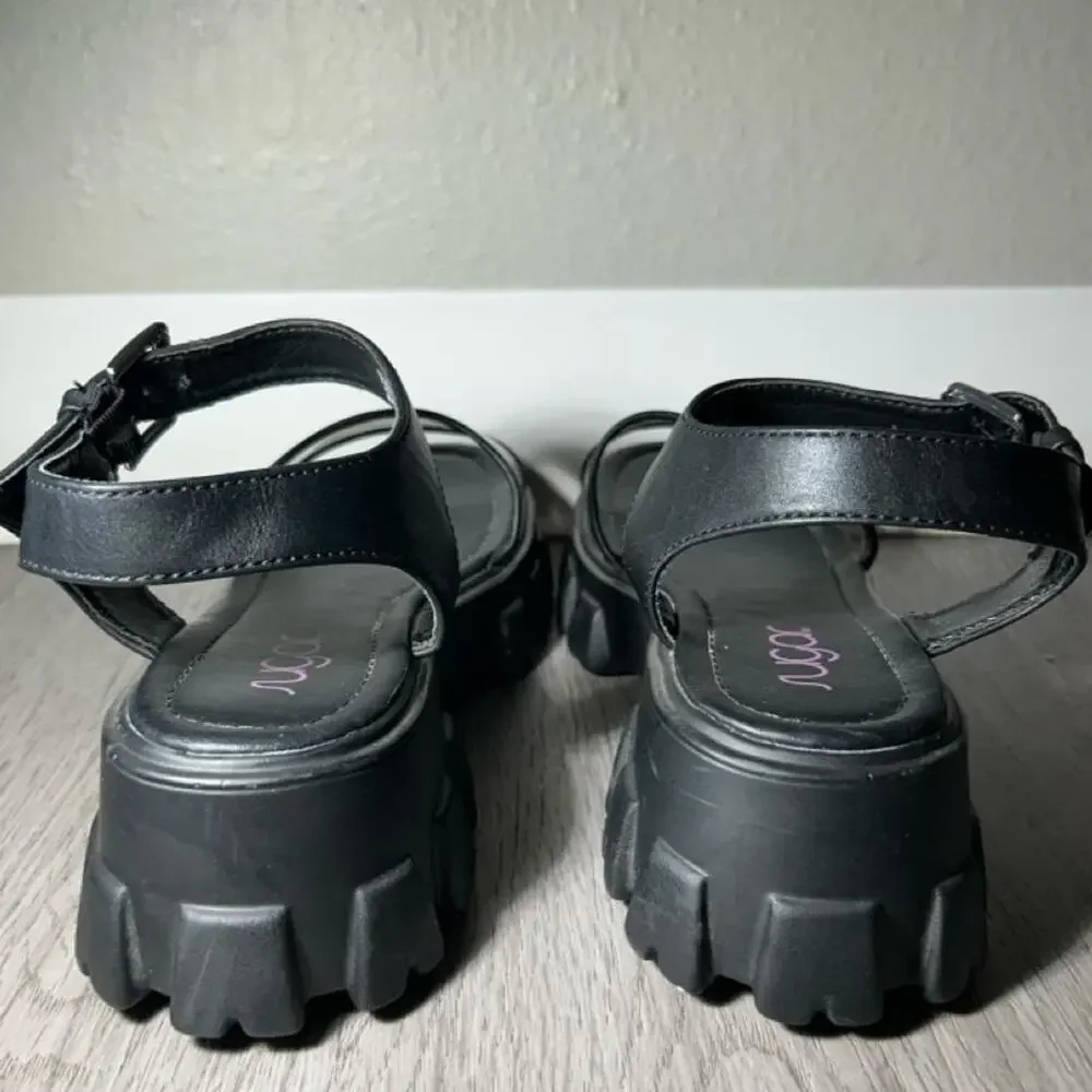 Black platform sandals with chunky sandal